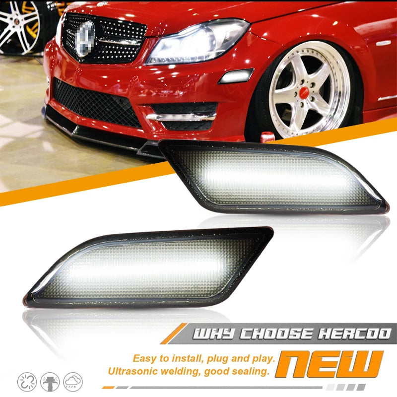 Amber/White LED Car Front Bumper Side Marker Turn Signal Lights For 2012-2014 Mercedes Benz W204 LCI C250 C300 C350 Sedan/Coupe