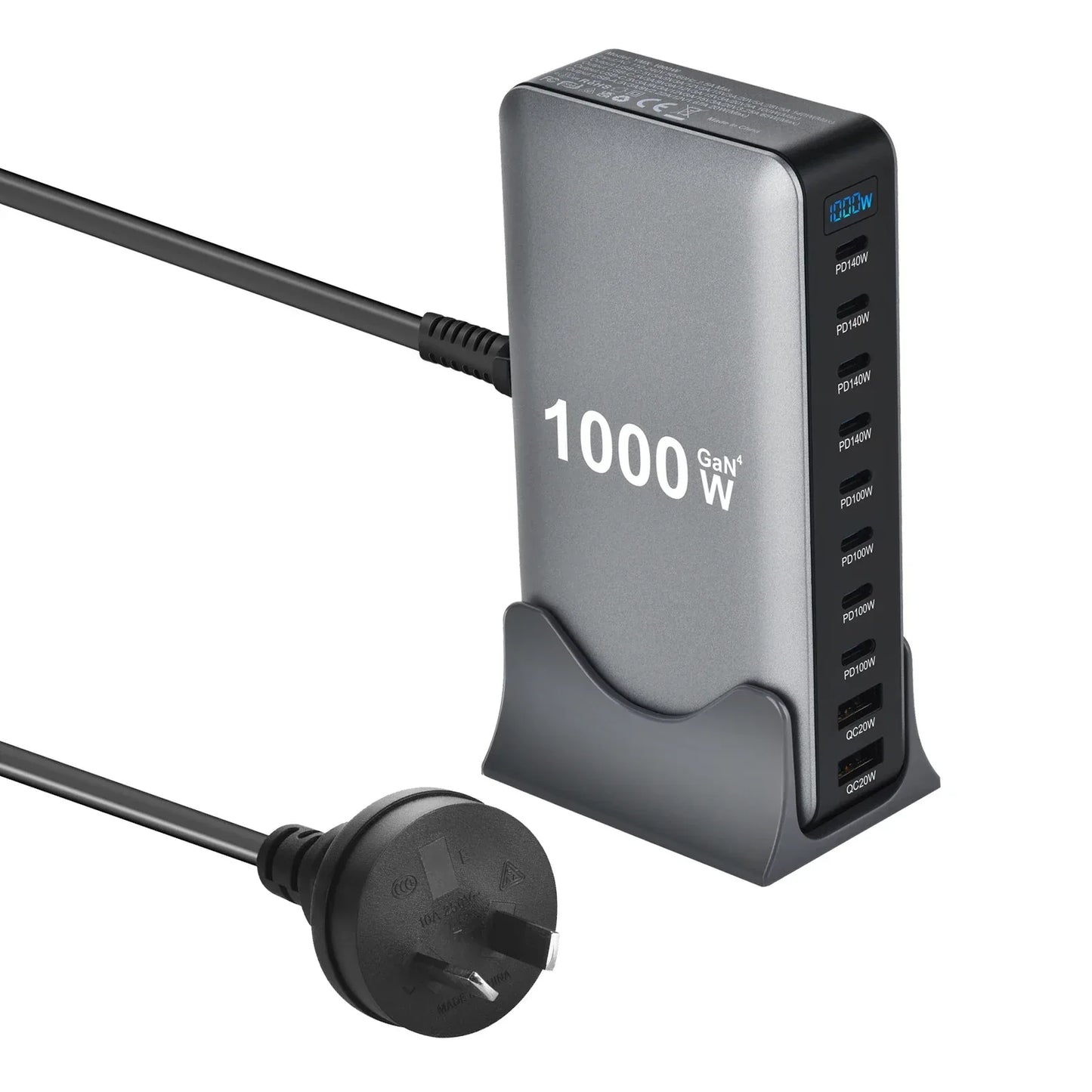 New 1000W GaN USB Type C Charger PD3.1 PPS 10-Port Desktop Fast Charging Station Adapter for Tablets & Mobile Dropshipping