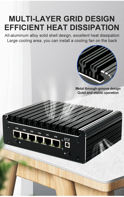Intel Pentium Gold 8505 Soft Router 6 Lans I226-V 2.5G Fanless Mini PC COM HD DP USB Type-C DDR5 SATA PfSense Firewall Appliance