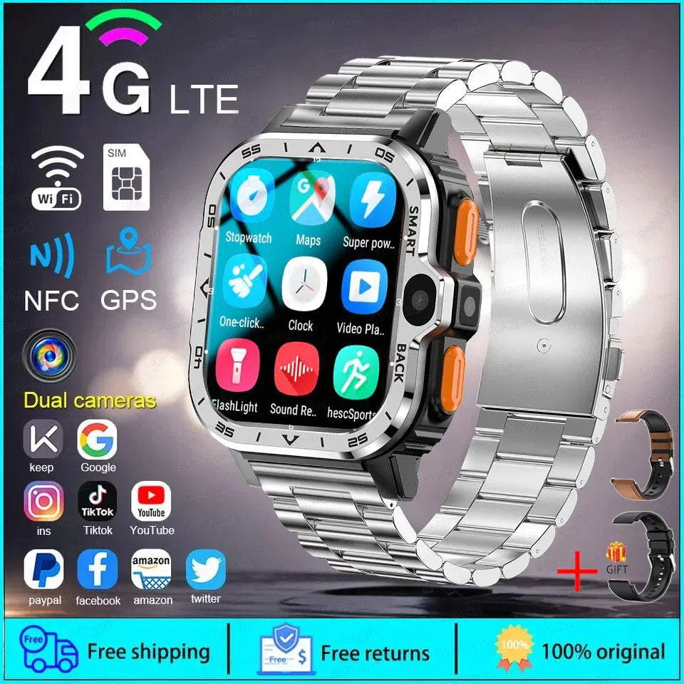 2024 New SIM Smart Watch 2.03inch 4G Network GPS Wifi NFC Dual Camera 64G ROM Storage Google Play Small mobile phone Smartwatch