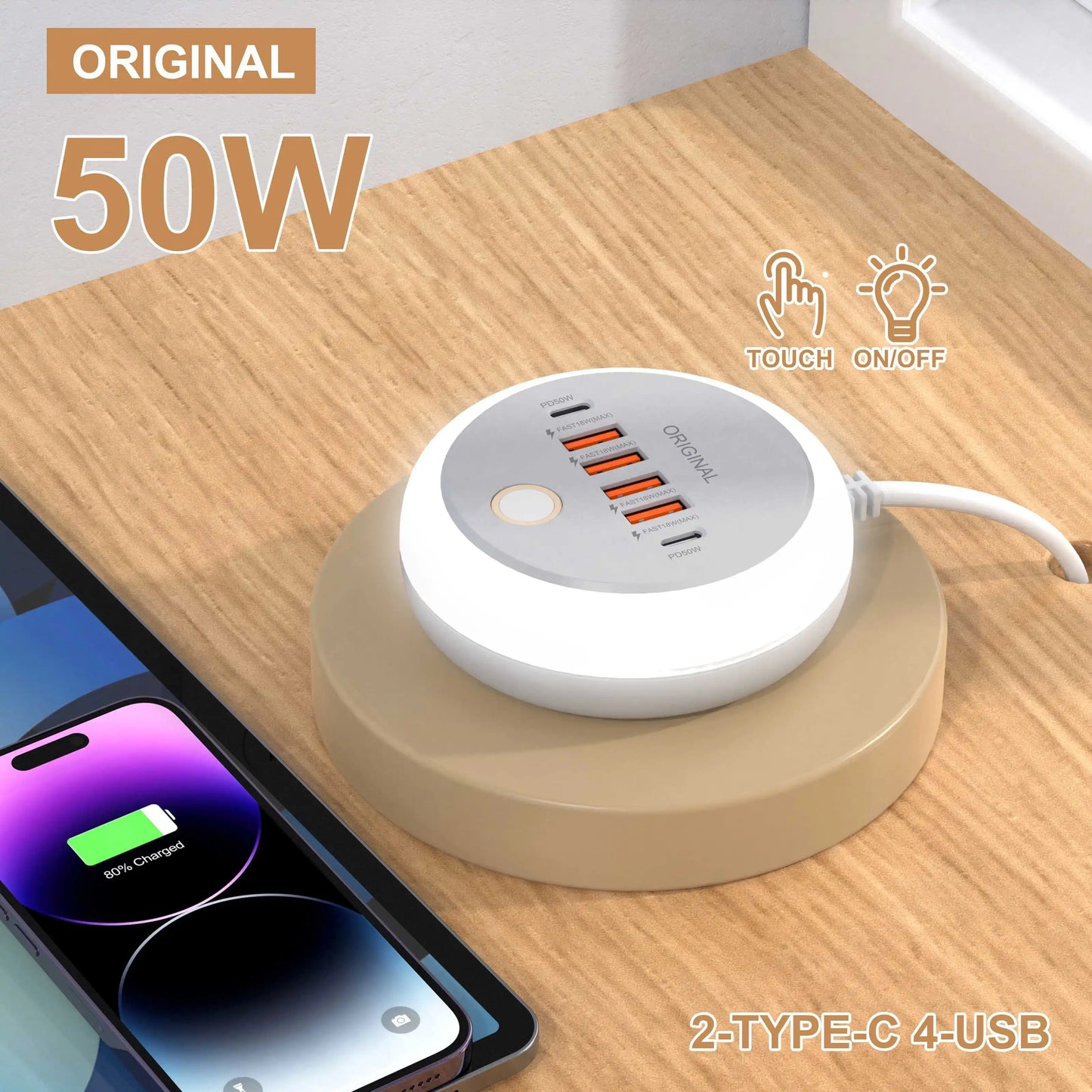 Multi Ports Charger PD 50W USB Type C Mobile Phone Power Adapter For iPhone Xiaomi Huawei Samsung USB Quick Charging Power Strip