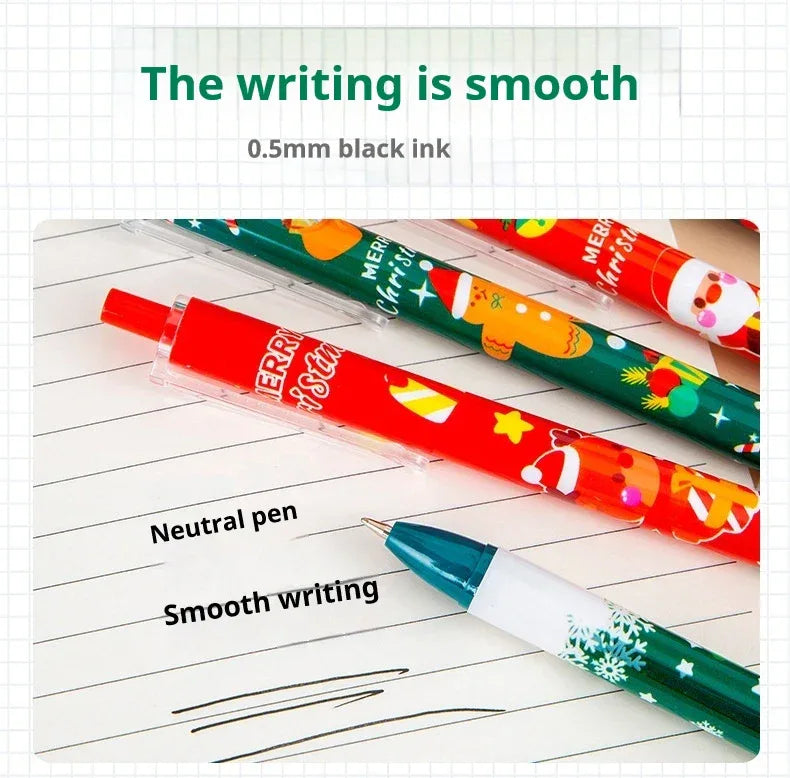 50Pcs/Lot Cute Christmas Press Gel Pens Cartoon Santa Claus Kawaii Christmas Gift Black Ink Pen Student School Office Supplies