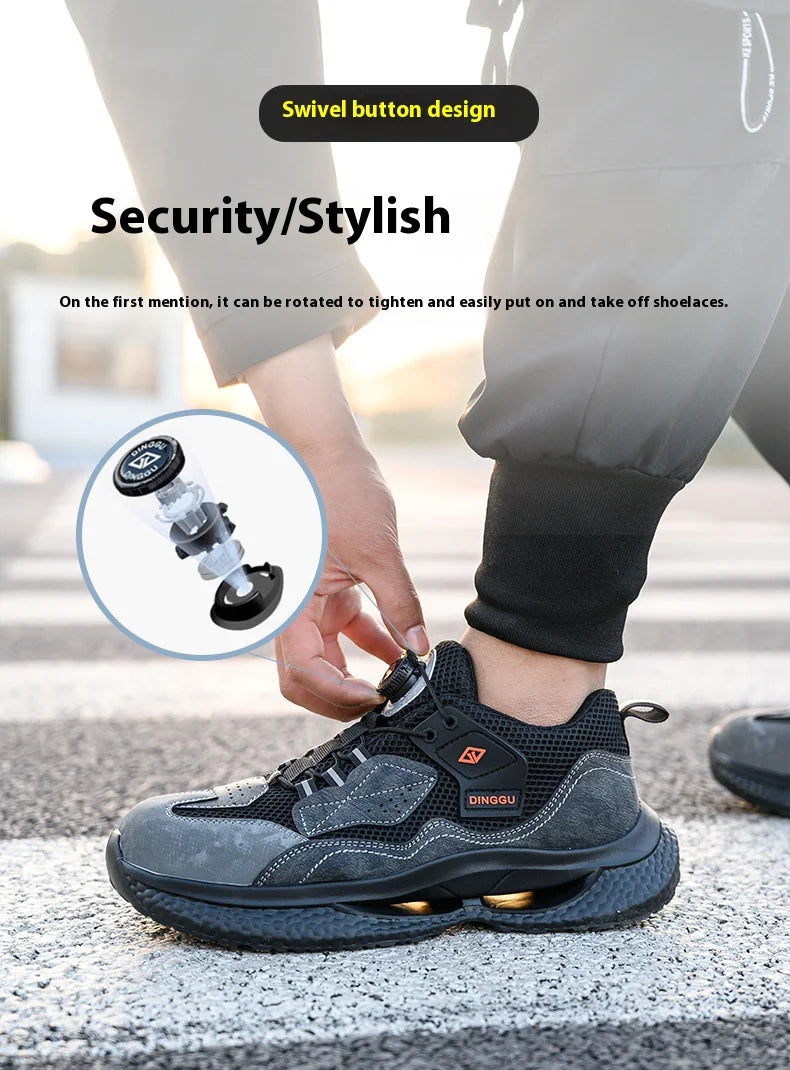 Fashion Male work safety shoes Rotating button Steel Toe shoes Work Sneakers Puncture-Proof Protective Shoes Security Boots Men