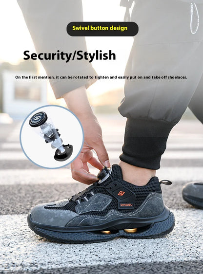 Fashion Male work safety shoes Rotating button Steel Toe shoes Work Sneakers Puncture-Proof Protective Shoes Security Boots Men