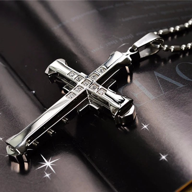 Minimalist Cross Chain for Men – Cool Black & Gold CZ Pendant, Punk Streetwear Gift