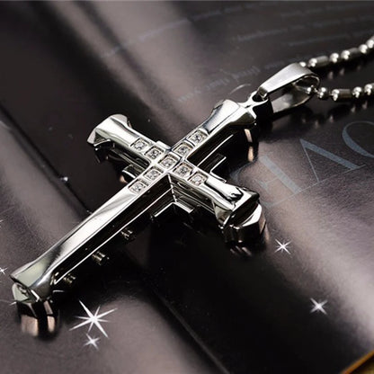 Minimalist Cross Chain for Men – Cool Black & Gold CZ Pendant, Punk Streetwear Gift