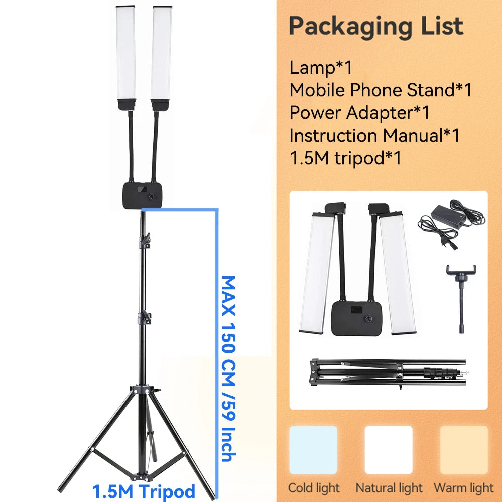 45W LED Video Light Double Arms Fill LED Light Selfie Light Long Strips LED Light for Photo Studio Live Broadcast Tiktok Stream