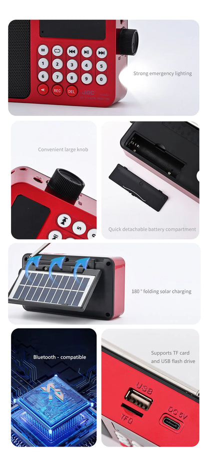 Solar FM Radio Portable Bluetooth Speaker with LED Light support Recording TF Card USB Play Wireless Speaker Radio FM Receiver