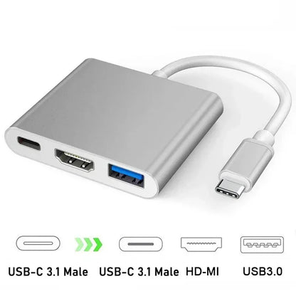 USB Type C HUB Converter 3 IN 1 4K USB C To USB3.0 PD Fast Charging HDMI-compatible Splitter Smart type C Adapter For Macbook