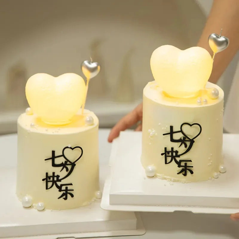 Romantic Creative 3D Love Heart LED Lamp Wedding Cake Night Light Ornament Birthday Christmas Home Ambient Light Gift Box Decor