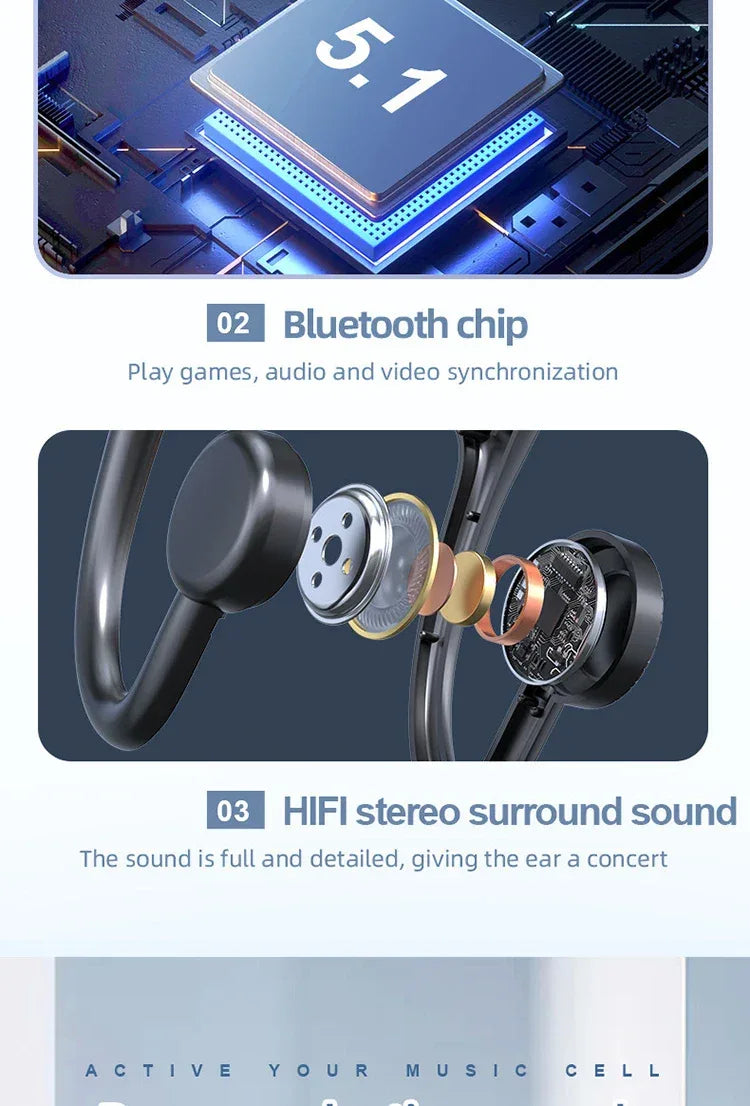 KS-19 Bone Conduction Headphones Bluetooth V5.1 Wireless Headset Sports Neckband Earphones Ear Hook For Workouts Running Driving