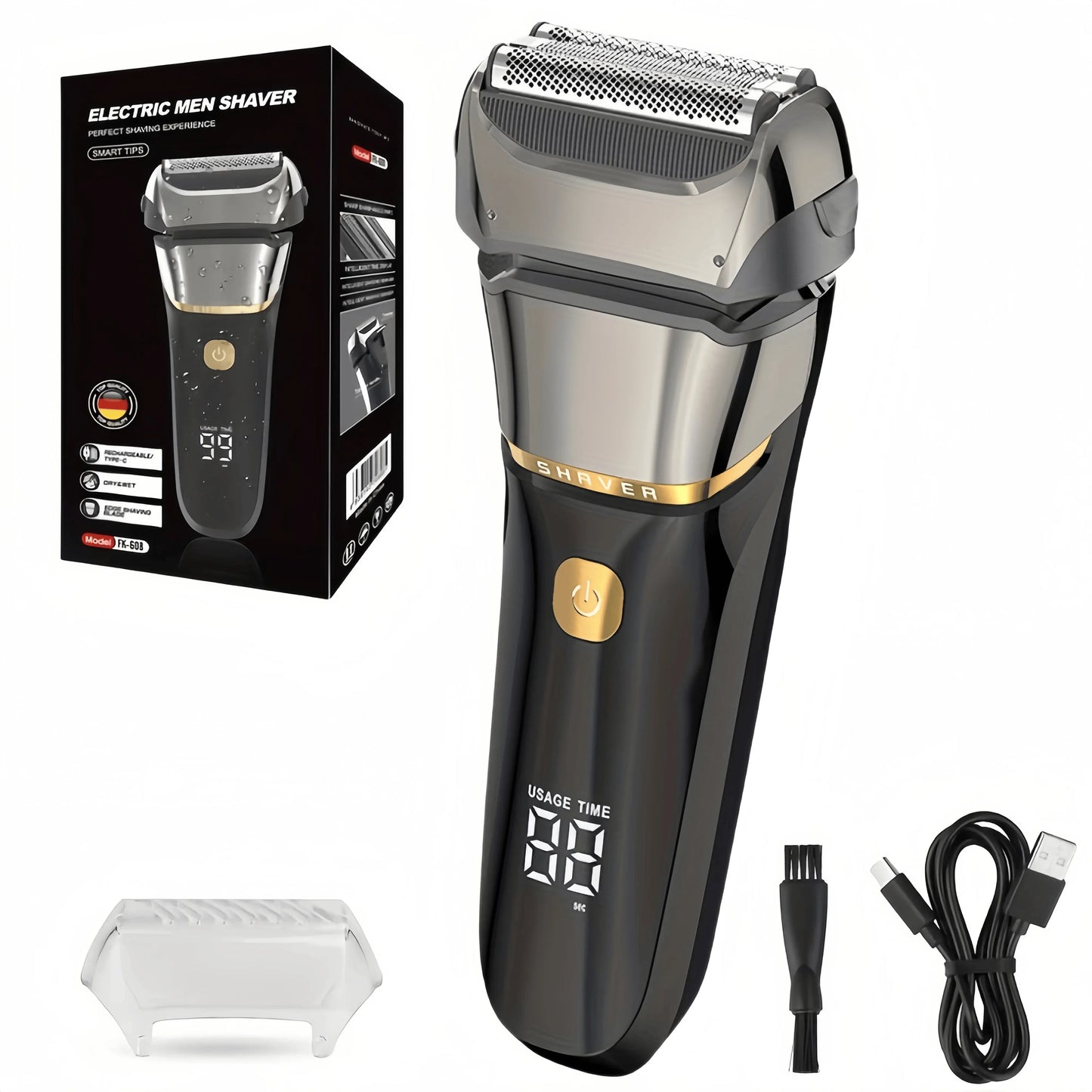 Electric Razor for Men, Wet & Dry Foil Shaver with 3-Blade & Edge Shaving Area, 7500 RPM High Speed Motor, Digital Power Display