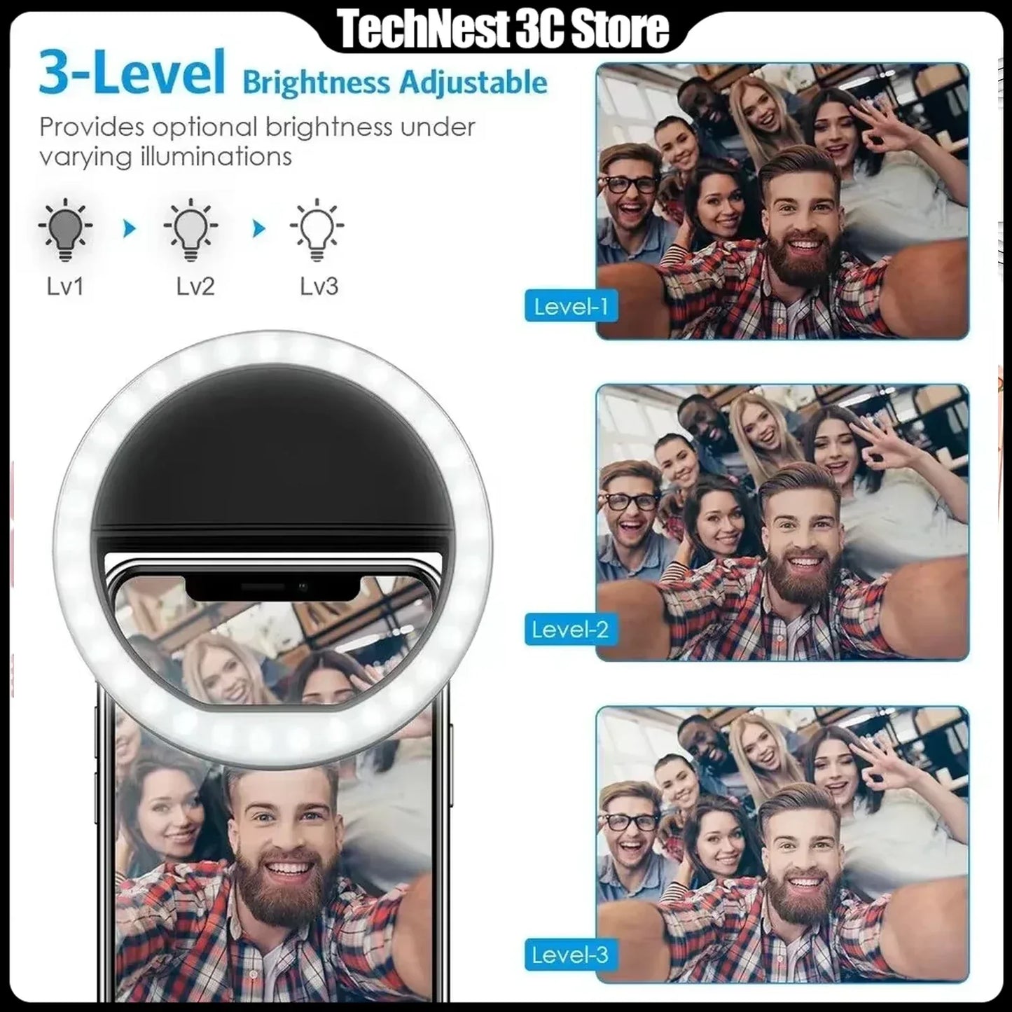 Led Selfie Ring Light USB Charge LED Selfie Fill Light Mobile Phone Live Broadcast Video LED Selfie Ring Lamp For All Smartphone