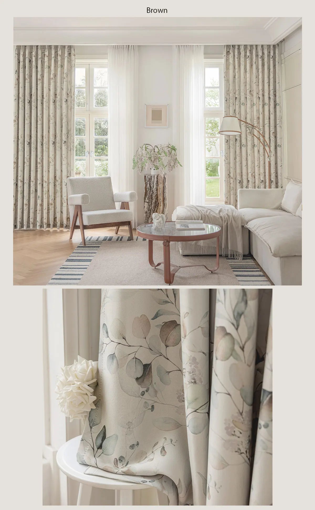 LEEJOOM Green Leaves Printed Blackout Curtain Window Blinds for Living Room Bedroom French Window 1PC