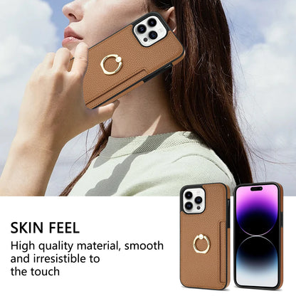 Leather Wallet Phone Case for iPhone Air 17 16 15 14 13 12 11 Pro Max XS XR X 7 8 Plus Ring Holder Card Solt Litchi Stand Cover