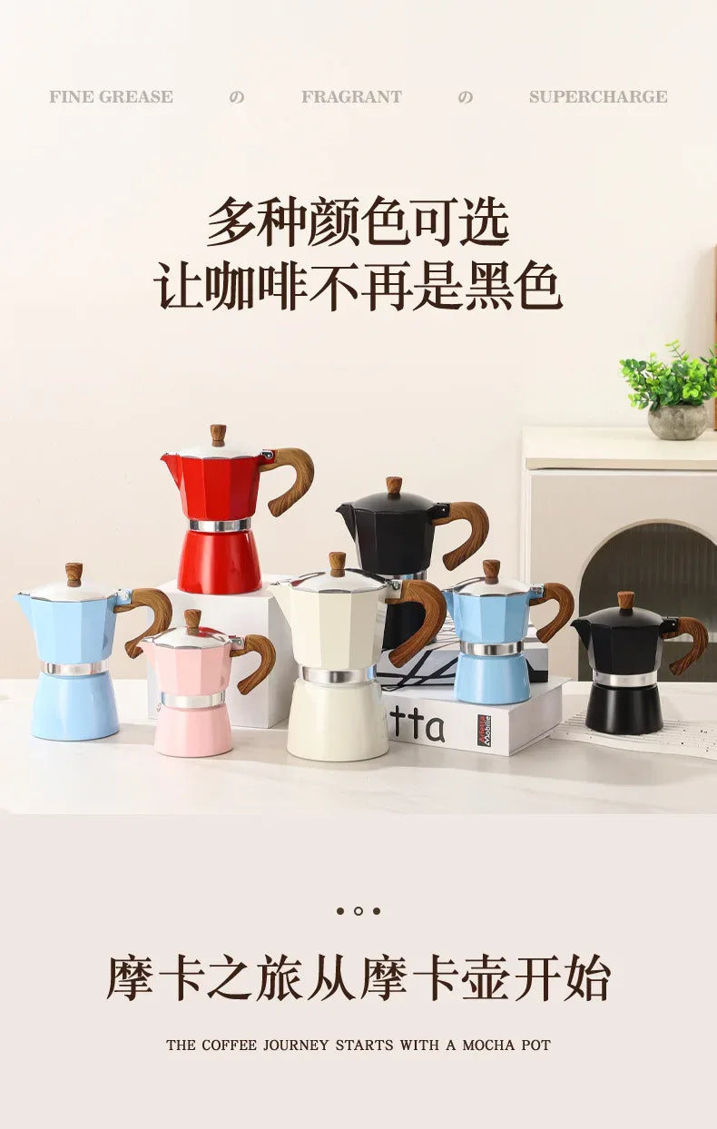 Electric Octagonal 3 Cup Black Coffee Maker Double Valve Moka Coffee Pot Espresso Aluminum Alloy Stainless Steel Moka Pot Set