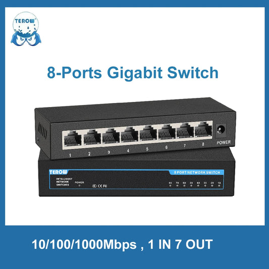 TEROW 8 Ports Ethernet Switch Gigabit Network Switch 100 1000Mbps Gigabit Switch Fast RJ45 LAN Hub for ip camera NO POE by PDG ibma