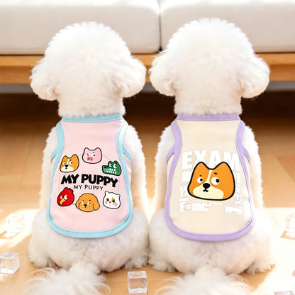Summer Dog Clothes - Ice Silk Cooling Vest for Pets, Breathable Mesh Puppy Tank Top with Fun Animal Prints, Anti-Heat & UV Prote