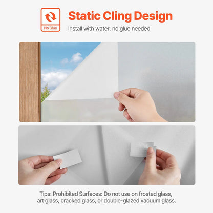 Frosted Window Privacy Film Tint Non Adhesive Static Cling Glass Stickers