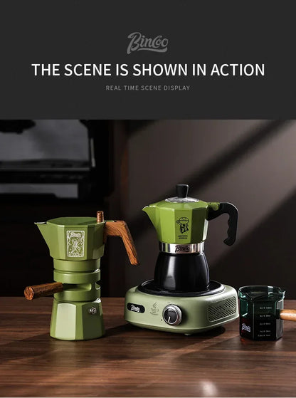 Bincoo Double valve Moka Pot Set Electric Stove Coffee Pot Household Italian Espresso Machine Mocha Pot Barista Accessories 220V