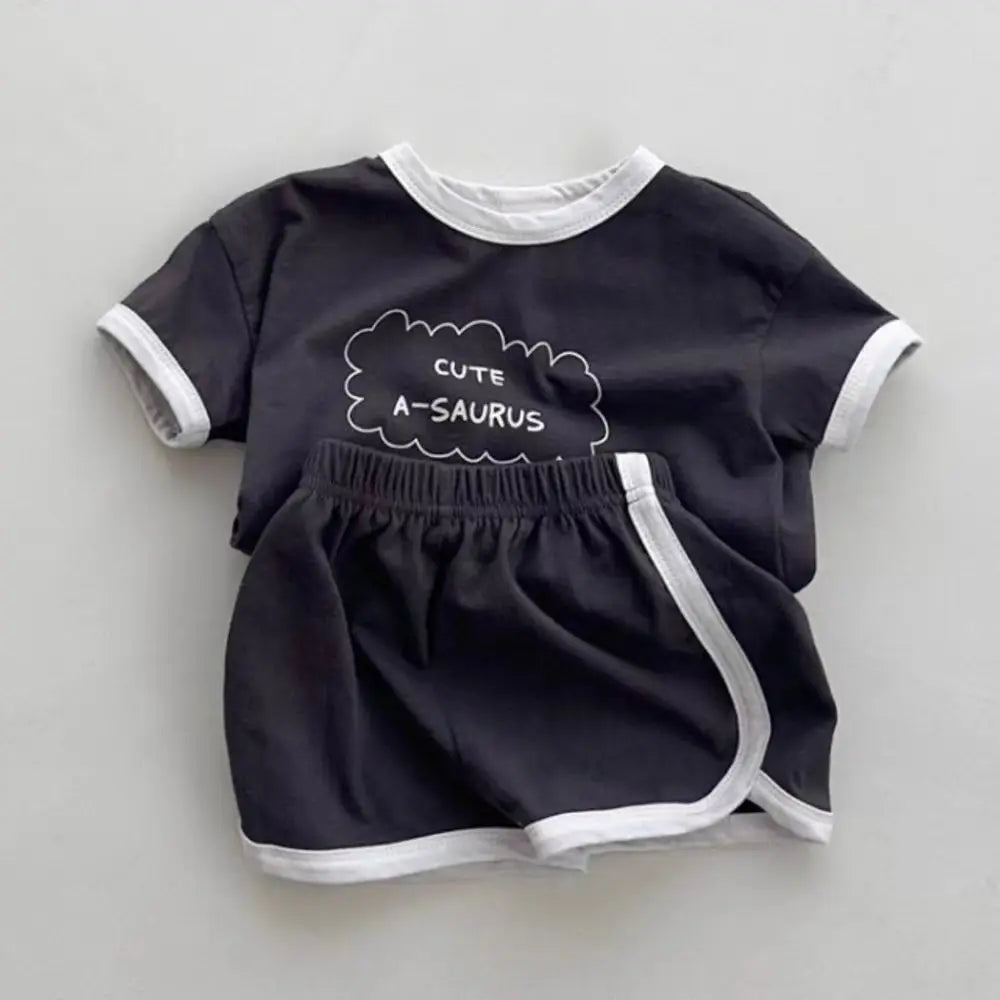 TZ24047 Summer New Sports Style Set New Letter Baby Round Neck Simple Casual T-shirt Shorts Two piece Set