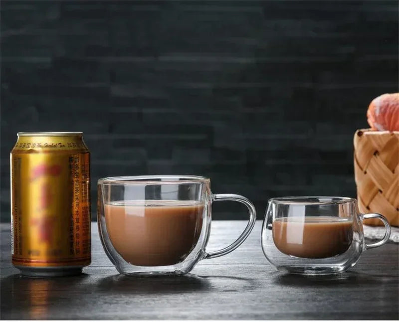 150-350ml Heat Resistant High Borosilicate Glass Mug Double Wall Glass Coffee Cup with Handle Milk Water Cup Clear Cups Gift