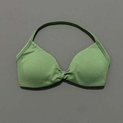 HISTELLO Strappy Bra Gym Top Women High Support Thin Strap Halter Sports Seamless Bras Scrunch Push-up Workout Yoga Tank Tops