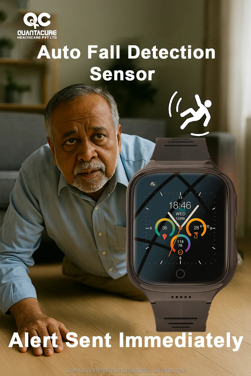 2025 QC V12 4G Elderly Smartwatch 1000mAh IP67 Tracker SOS Fall Alarm Voice Call Video Chat GPS LBS WiFi Two-Way Talk Square TFT