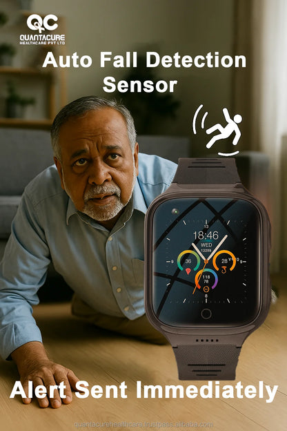 2025 QC V12 4G Elderly Smartwatch 1000mAh IP67 Tracker SOS Fall Alarm Voice Call Video Chat GPS LBS WiFi Two-Way Talk Square TFT