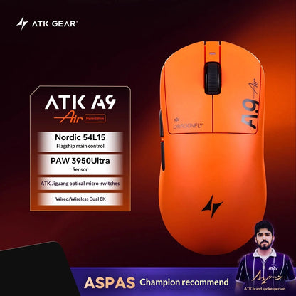 ATK DragonFly A9 Air Ultimate Wireless Gaming Mouse PAW3950 Ultra 42000DPI 750IPS 8KHz RGB Ergonomic For Windows MacOs PC Gifts
