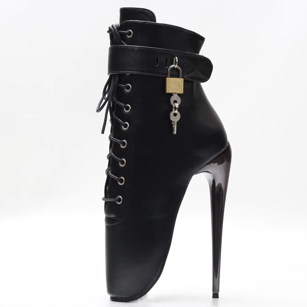 JIALUOWEI New 7Inch Stiletto High Heel Lock Wrap Strap Ankle Length Fetish Ballet Boots In Stock Shipping Fast