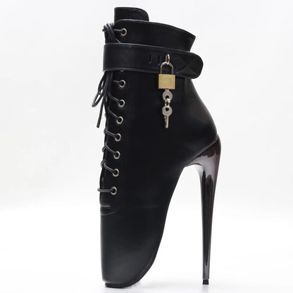 JIALUOWEI New 7Inch Stiletto High Heel Lock Wrap Strap Ankle Length Fetish Ballet Boots In Stock Shipping Fast