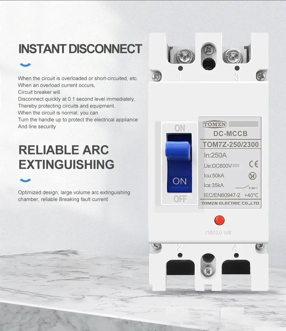TOMZN 2P DC MCCB 600V Solar Molded Case Circuit Breaker Overload Protection Switch Protector for Solar Photovoltaic PV