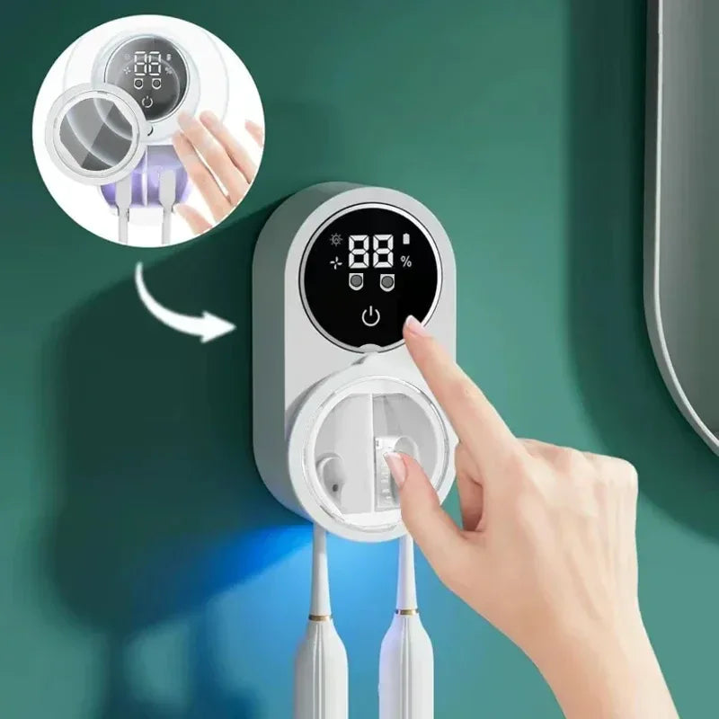 Intelligent wall mounted toothbrush holder, toothbrush holder disinfection device, toothbrush storage rack, with 2 brush slots