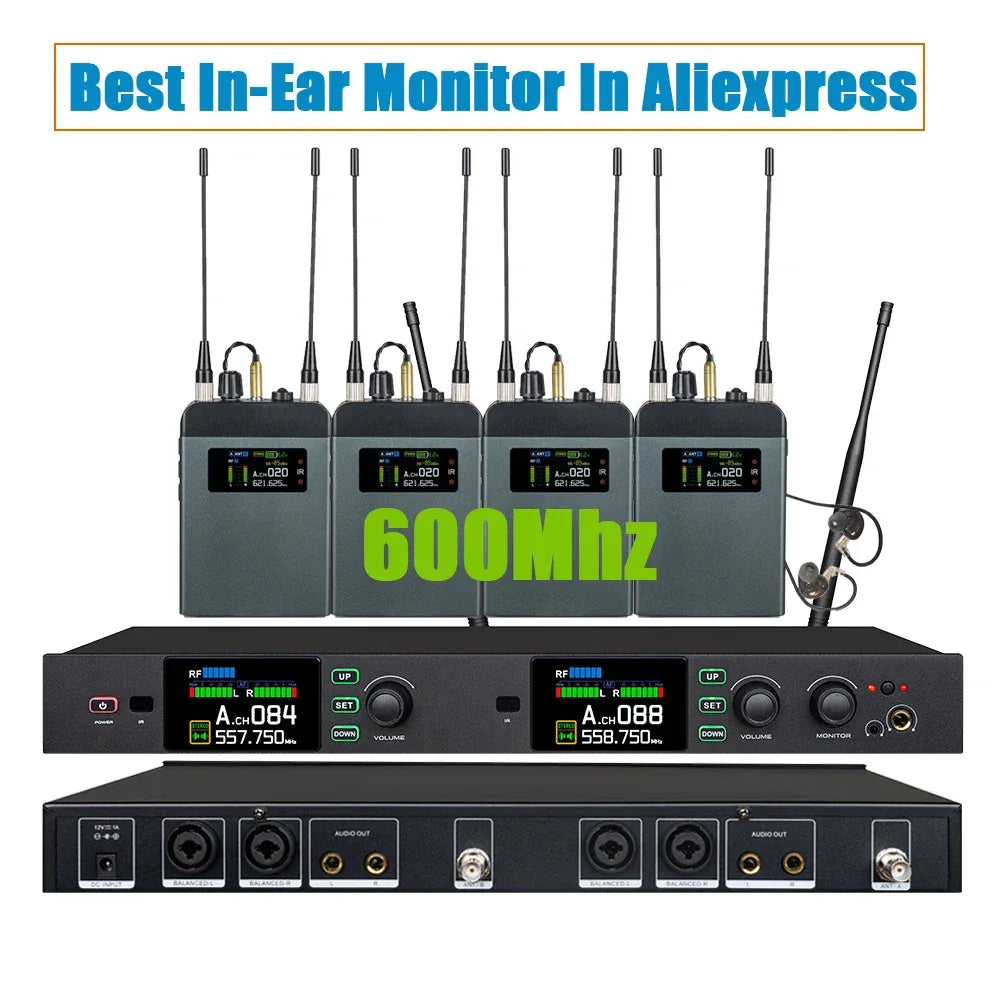 Leicozic Best Stereo In-Ear Monitor PM20 2Channel Wireless Ear Monitoring System Rack-Mount True Diversity 4 Receiver 500/600Mhz