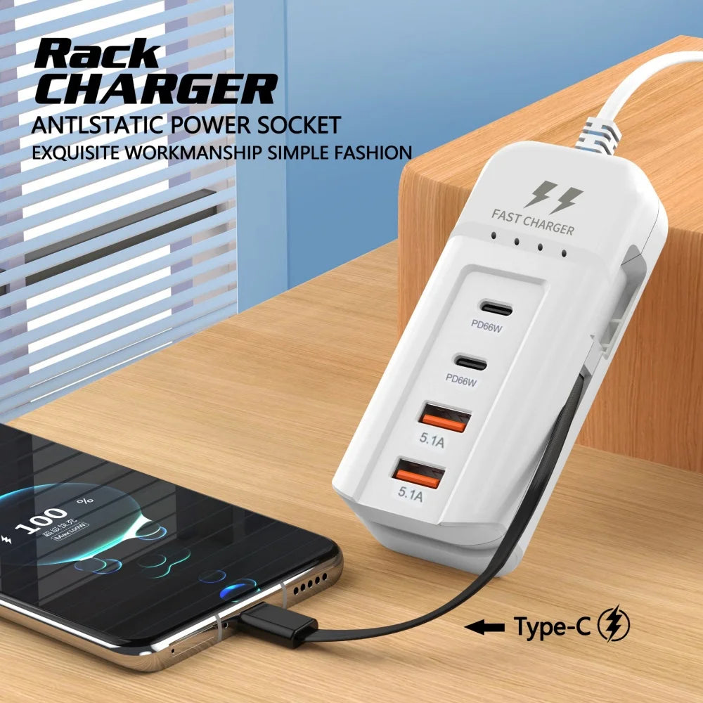 66W Muti Ports USB Type C Charger Socket EU/US/UK Fast Charging Plug Wall Adapter For Xiaomi Samsung Xiaomi Charger Power Strip