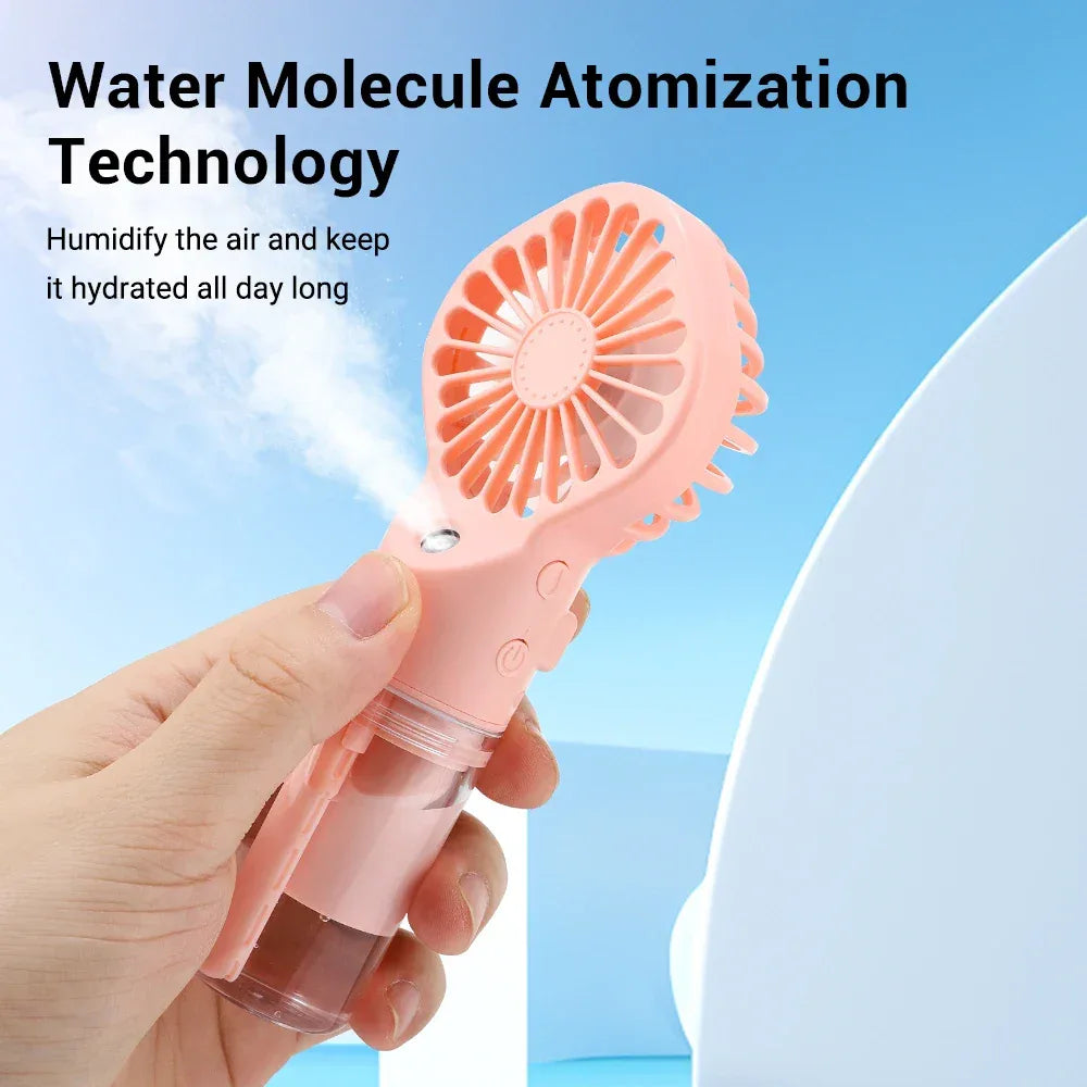 Handheld Mini Quiet Air Cooling Fan Portable Water Mist Fan USB Charging 4 Speed Humidification Spray Fan for Home Office Dorm
