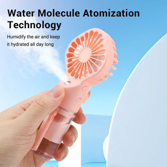 Handheld Mini Quiet Air Cooling Fan Portable Water Mist Fan USB Charging 4 Speed Humidification Spray Fan for Home Office Dorm