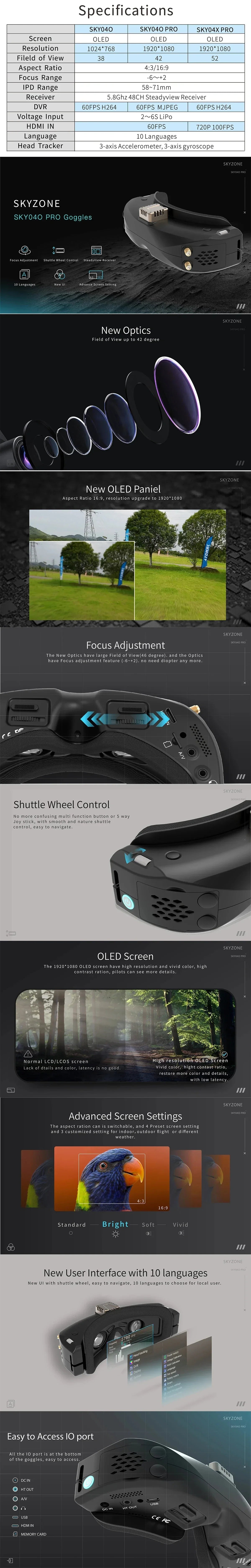 SKYZONE SKY04X PRO / SKY04O Pro FPV Goggles 5.8Ghz 48CH 1920*1080 DVR Video Glasses for RC Drone Airplane by PDG ibma