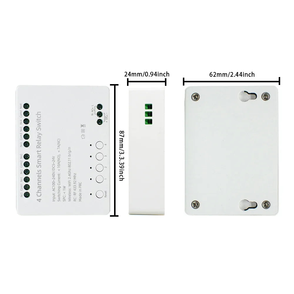 【4 Channel Smart Relay】Tuya WiFi+RF433 DIY Module AC 100-240V/DC 5-24V Alexa Remote Timer Switch for LED Light Home Automation