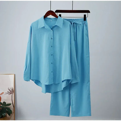 CPSYMYM Holiday Wide Leg Pants Set Two Piece Set Women Vintage Boho Maxi Shirt Autumn Casual Loose Work Streetwear Y2k  Outfits