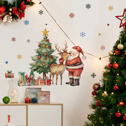 Cartoon Santa Claus Elk Wall Stickers Christmas Gifts Living Room Background Home Decoration Festival Mural New Year Wallpaper