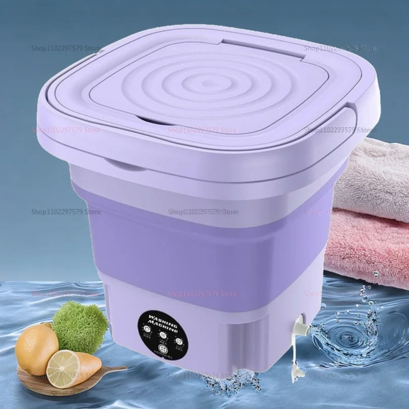 Folding Washing Machine With Dryer Bucket for Clothes Socks Underwear Portable Mini Travel Dormitory Washing Machine 8L Washer