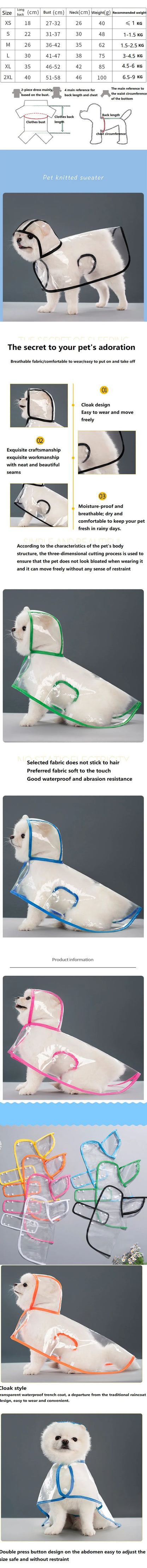 Puppy Raincoat Waterproof Pet Rain Small Medium Dogs Cats Jumpsuit Chihuahua Teddy Hooded Pug Rain Poncho Rainwear GYY01