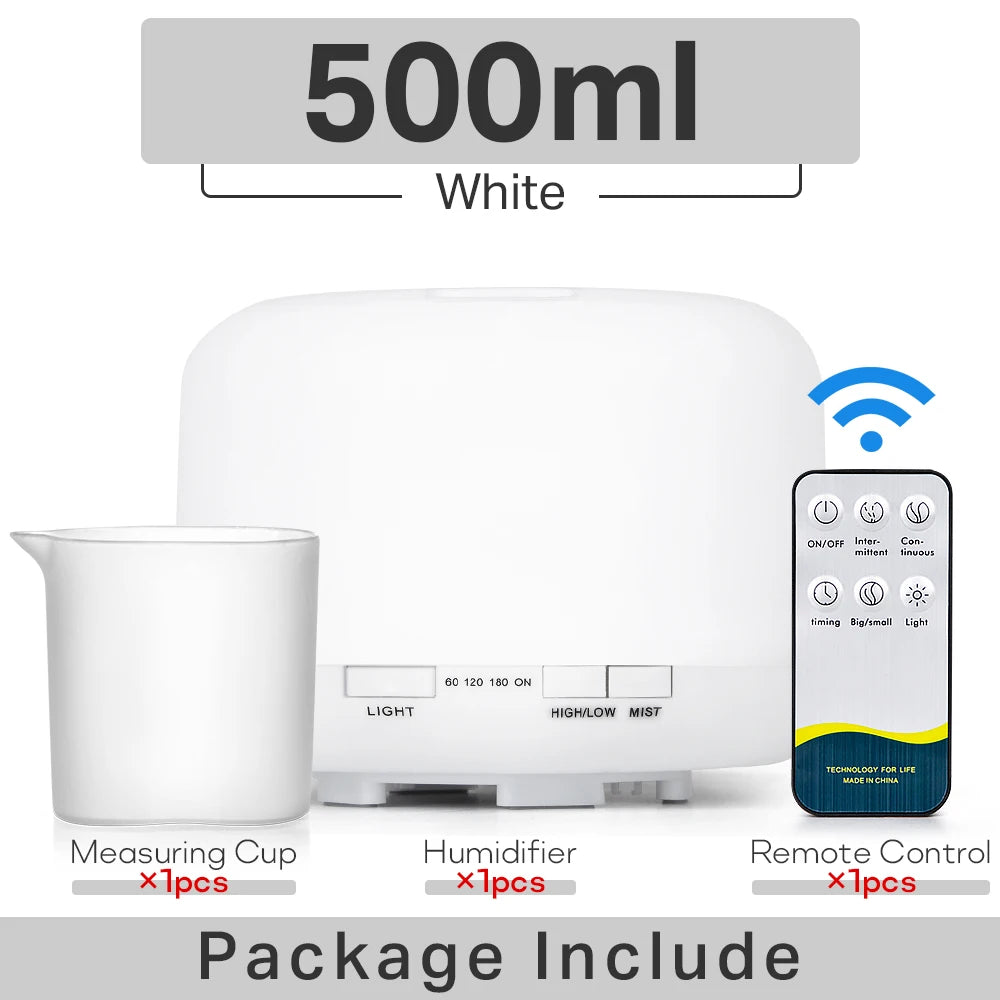 Air Humidifier Essential Oil Diffuser 300ML 500ML 1000ML With Lights Remote Control Ultrasound Electric Aromatherapy Diffuser