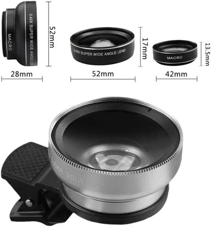 Professional 2 in 1 Lens Universal Clip 37mm Cell Phone Lens 0.45x 49uv Super Wide Angle + Macro HD Lens for All Smartphones