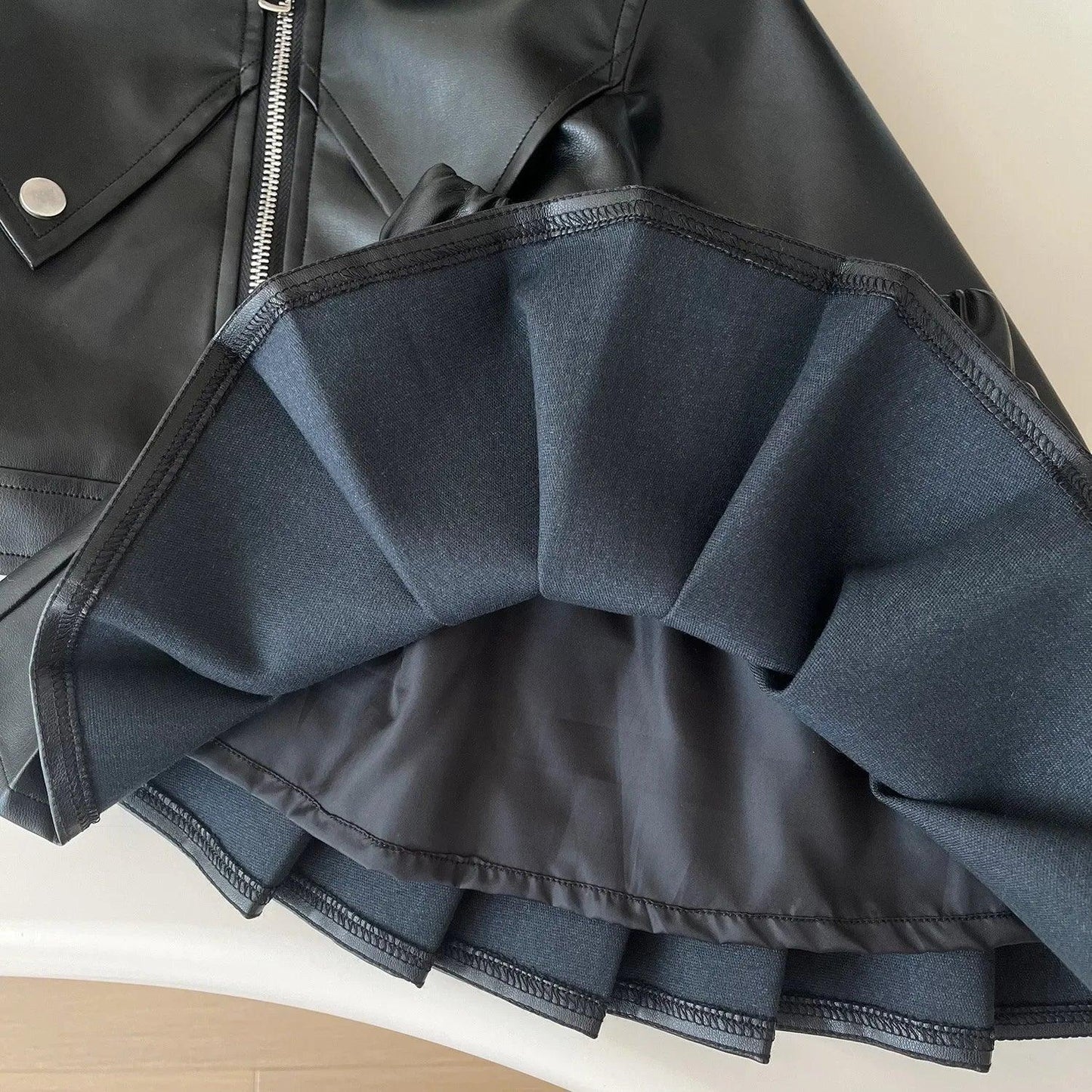 2024 Girls Baby Spring Autumn Winter PU Clothing Set Fashion Kids Leather Zipper Jackets+skirts Children 2pcs Birthday Clothes