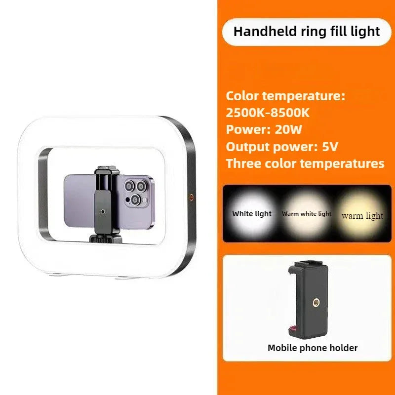 2500K-8500K RGB Three-color Dimming Ring Rabbit Cage Fill Light Selfie Live Broadcast Photography Light for Phone Action Camera