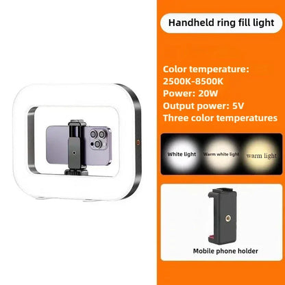 2500K-8500K RGB Three-color Dimming Ring Rabbit Cage Fill Light Selfie Live Broadcast Photography Light for Phone Action Camera