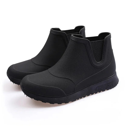 Fashionable Winter Short Ankle Women's Rain Boots Waterproof Slip Resistant Car Wash Shoes Adult Fleece Lined PVC Ladies Footwea